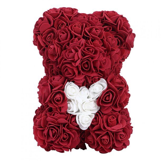 Photo 1 of Artificial Rose Flower Artificial Rose Bear, Artificial Flower, Advertising Decoration For Friends For Relatives For Valentine's Day Dark Red Bear With White Heart
