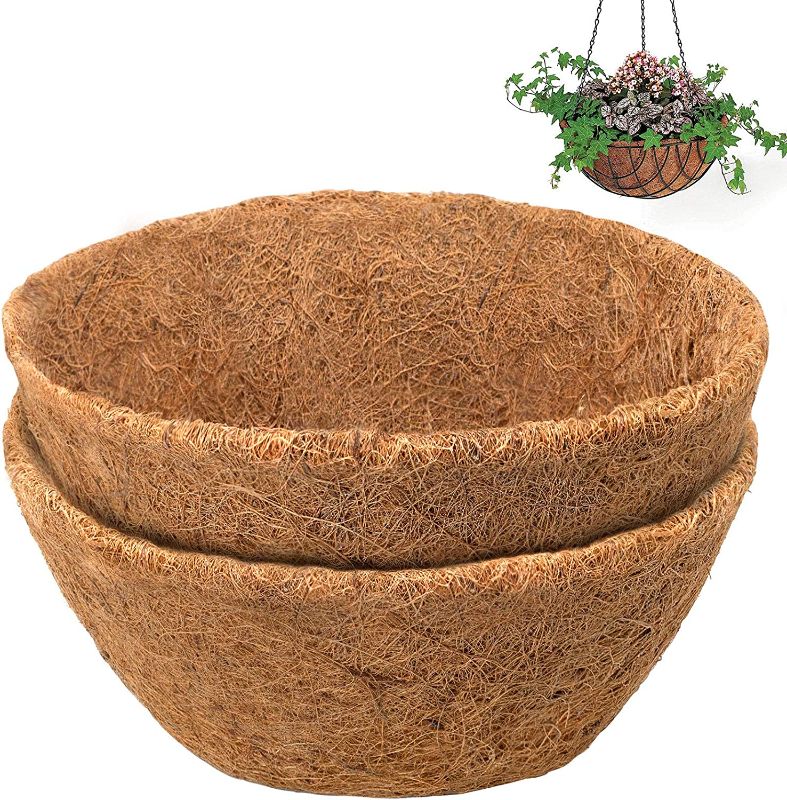 Photo 1 of COSYLAND 2PCS 14 inch Round Coco Liners for Hanging Basket Coconut Fiber Planter Inserts Replacement Liner for Garden Flower Pot
