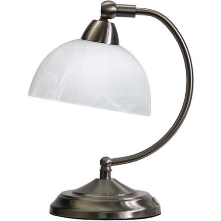 Photo 1 of All the Rages Elegant Designs Mini Bankers Desk Lamp in Brushed Nickel and White Marble Shade