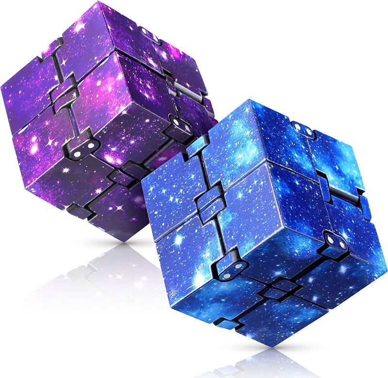 Photo 1 of 4 Pieces Infinity Cube Fidget Toy Sensory Tool EDC Fidgeting Game Mini Infinity Cube Desk Toy for Stress and Anxiety Relief Sensory Tool Supplies (Black, White, Starry, Starry Purple)