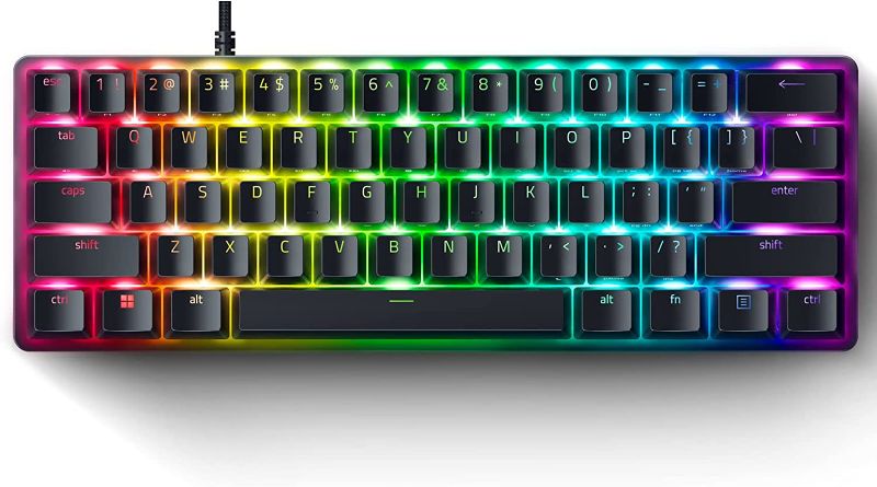 Photo 1 of Razer Huntsman Mini 60% Gaming Keyboard: Fast Keyboard Switches - Clicky Optical Switches - Chroma RGB Lighting - PBT Keycaps - Onboard Memory - Classic Black
