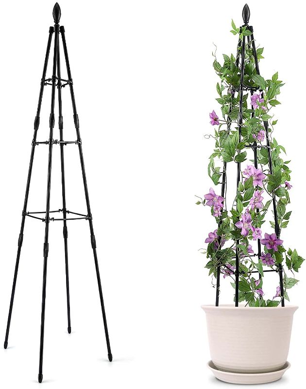 Photo 1 of APSOONSELL Garden Obelisk Trellis for Potted Plants, Plant Support for Climbing Plants, Metal Trellis for Climbing Plants Indoor and Outdoor, Tomato Trellis Tower