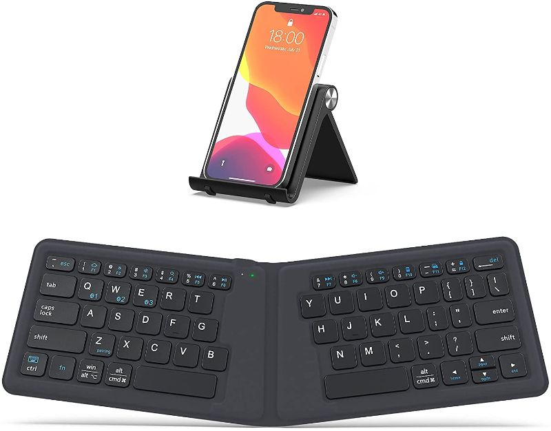 Photo 1 of Portable Keyboard, iClever BK06 Foldable Bluetooth Keyboard, Multi-Device Wireless Folding Keyboard, Ultra Slim Ergonomic Design with Stand Holder for iPhone, iPad, Smartphone, Tablet, Laptop
