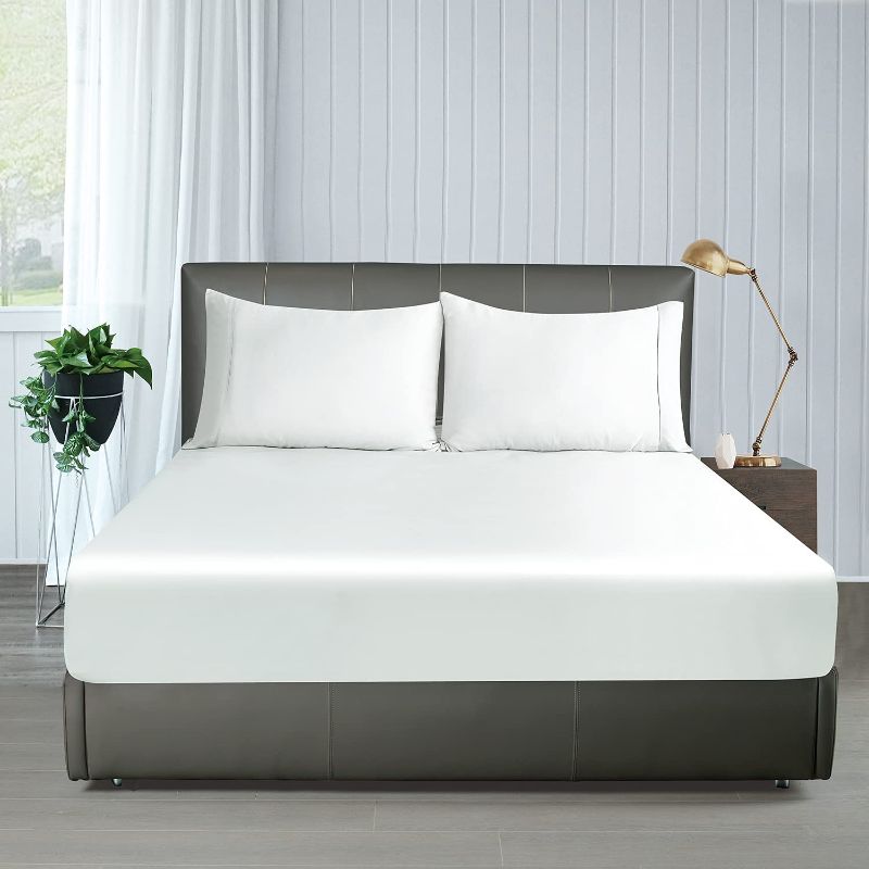 Photo 1 of 100% Bamboo Cooling Fitted Sheet California King Only, 400 Thead Count Cal King Fitted Sheet White, 16" Deep Pocket, Colorfast Dyes & Shrink Resistant, Soft & Silky and Breathable for Home & Hotel
