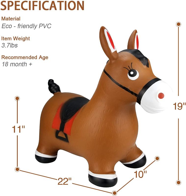 Photo 4 of INPANY Bouncy Horse Hopper- Brown Inflatable Jumping Horse, Ride on Rubber Bouncing Animal Toys for Kids/ Toddlers/ Children/ Boys/ Girls ( Pump Included)
**still factory sealed**