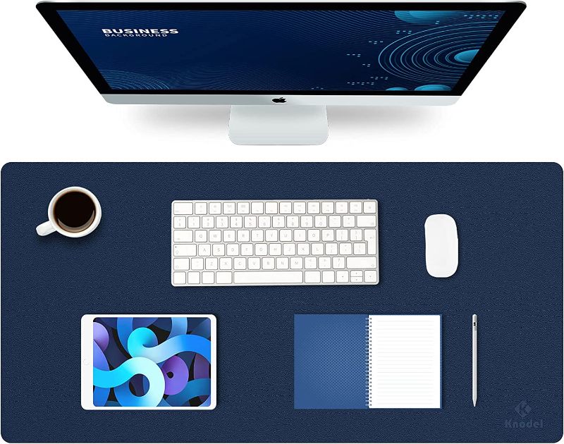 Photo 1 of K KNODEL Desk Mat, Mouse Pad, Desk Pad, Waterproof Desk Mat for Desktop, Leather Desk Pad for Keyboard and Mouse, Desk Pad Protector for Office and Home (Dark Blue, 31.5" x 15.7")
Color: Dark Blue / yellow