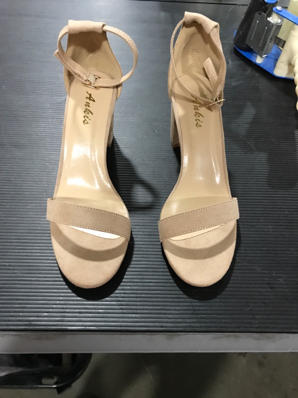 Photo 1 of Ankis Nude Black Silver Gold Heels for Women Open Toe Ankle Strap Chunky Heel Pump Sandals Party Wedding Strappy Buckle Sandals Standard Size 2.75 Inches Tall Thick Heel Design