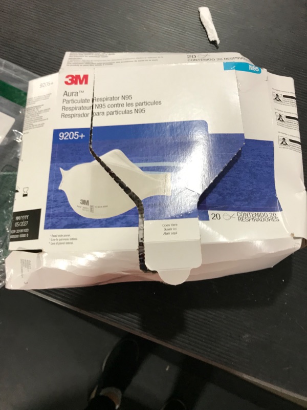 Photo 1 of 3M Aura Particulate Respirator 9205+, N95, Pack of 20 Disposable Respirators, Individually Wrapped, 3 Panel Flat Fold Design Allows for Facial Movements, Comfortable, NIOSH Approved
