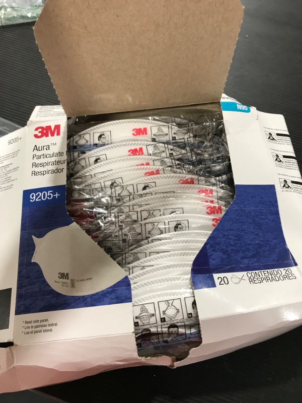 Photo 2 of 3M Aura Particulate Respirator 9205+, N95, Pack of 20 Disposable Respirators, Individually Wrapped, 3 Panel Flat Fold Design Allows for Facial Movements, Comfortable, NIOSH Approved
