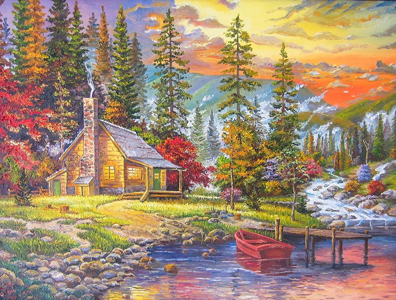 Photo 1 of Jigsaw Puzzles 1000 Pieces for Adults and Kids – Large Format Thick Lasting Jigsaw Puzzle for Teens (Autumn Hut)
