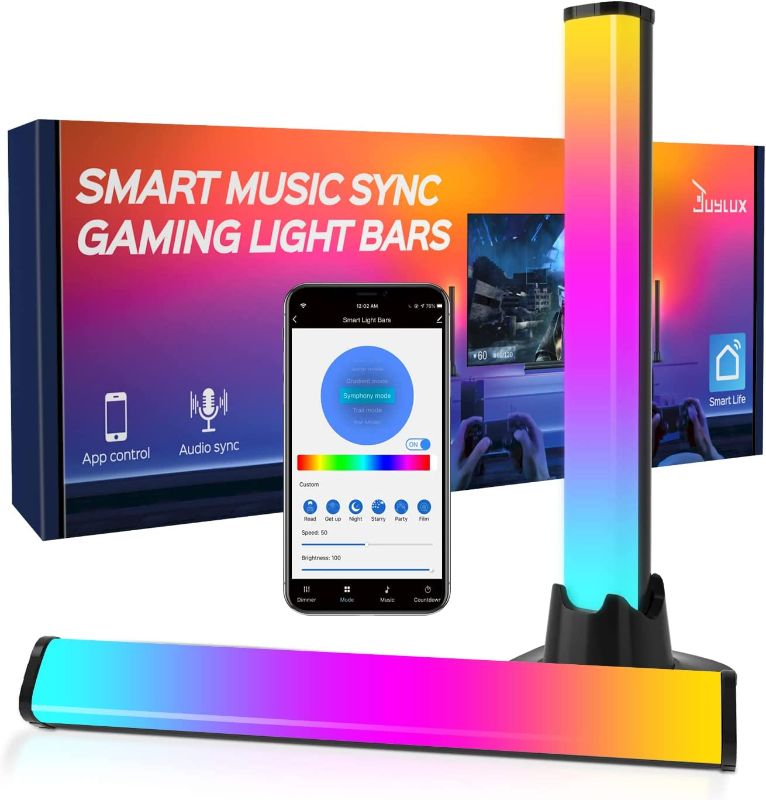 Photo 1 of Smart LED Light Bar, Juylux RGBICWW Gaming Lights Ambient Lighting, Bluetooth TV Backlights LED Play Light Bars with Music Sync, Rainbow Flow Effect, USB Ambiance Light for PC, TV, Room Decor(2Pcs)

