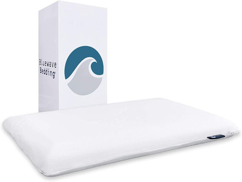 Photo 1 of Bluewave Bedding Ultra Slim Gel Memory Foam Pillow for Stomach and Back Sleepers - Thin, Flat Design for Cervical Neck Alignment and Deeper Sleep (2.75-Inches Height, Full Pillow Shape, Standard Size)