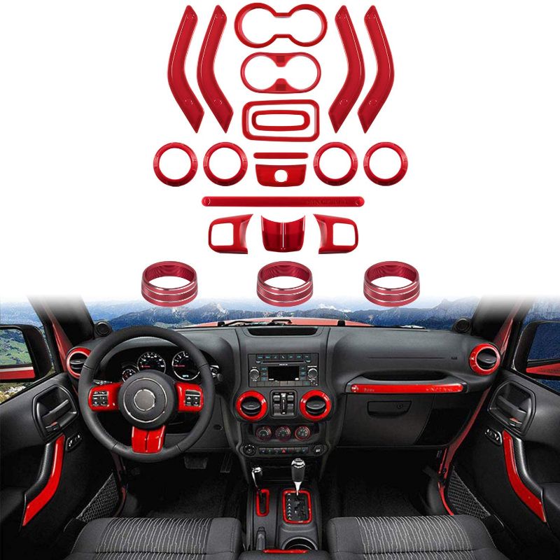 Photo 1 of 21 PCS Full Set Interior Trim Kit Fit for Jeep Wrangler JK JKU 2011-2018 2-Door&4-Door - Door Handle & Cup Cover, Steering Wheel & Center Console Trim, Air Outlet&AC Ring Cover