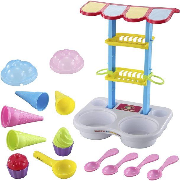 Photo 1 of JOYIN 16 Pcs Beach Sand Toys Ice Cream Mold Set with Shelf and Spade Cop for Kids Toddlers
