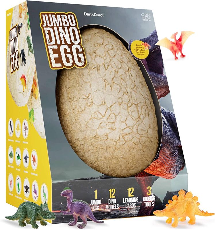 Photo 1 of Jumbo Dino Egg Easter Activity - Unearth 12 Unique Large Surprise Dinosaurs in One Giant Filled Egg - Discover Dinosaur Archaeology Science STEM Crafts - Dinosaur Toys Easter Gifts for Boys & Girls