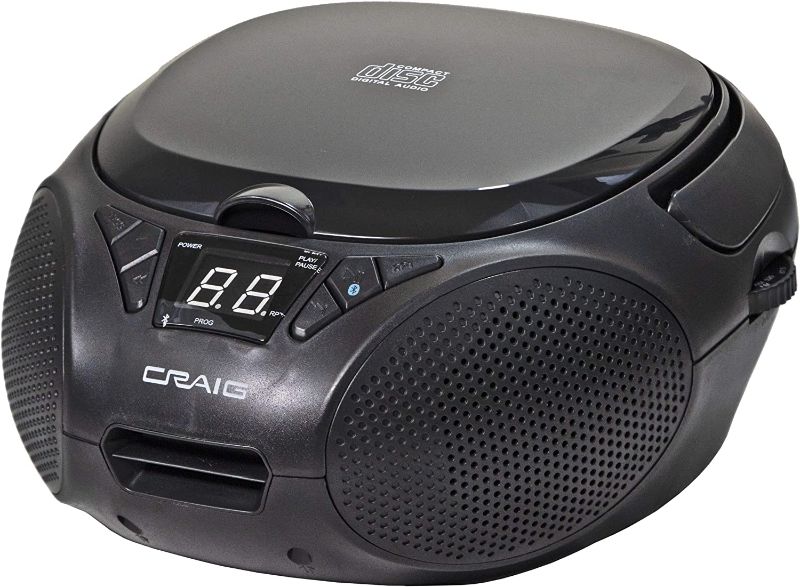 Photo 1 of Craig CD6925BT-BK Portable Top-Loading Stereo CD Boombox with AM/FM Stereo Radio and Bluetooth Wireless Technology in Black | LED Display | Programmable CD Player | CD-R/CD-W Compatible | AUX Port |