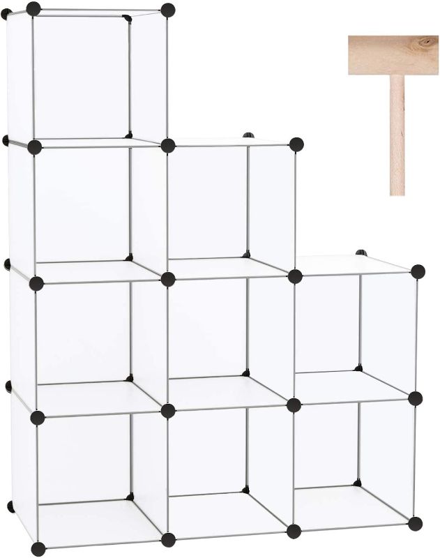 Photo 1 of C&AHOME Cube Storage, 9-Cube BookShelf, Plastic Closet Cabinet Organizer, DIY Stackable Bookcase, Modular shelving Units Ideal for Home, Office, Kids Room, 36.6"L x 12.4" W x 48.4" H Translucent White