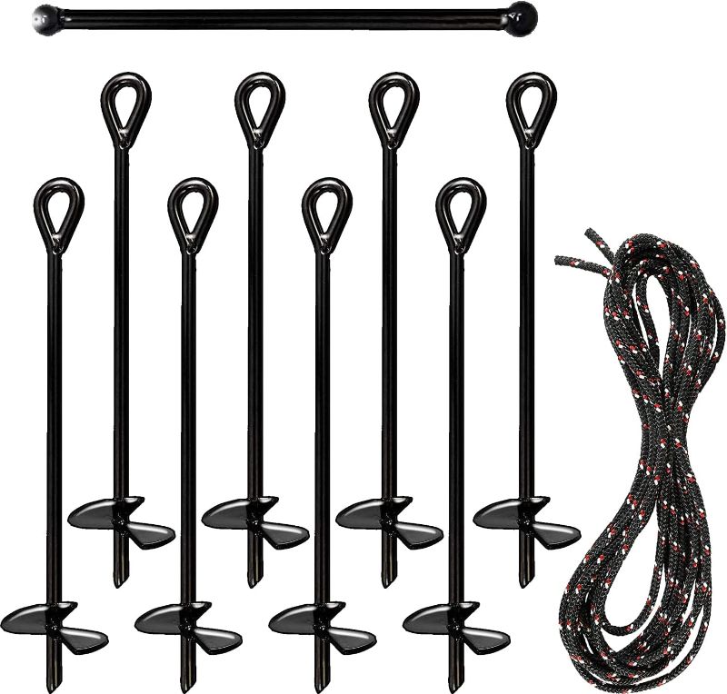 Photo 1 of Ashman Black Ground Anchor (8 Pack) 15 Inches in Length and 10MM Thick in Diameter with 65 Feet of Rope