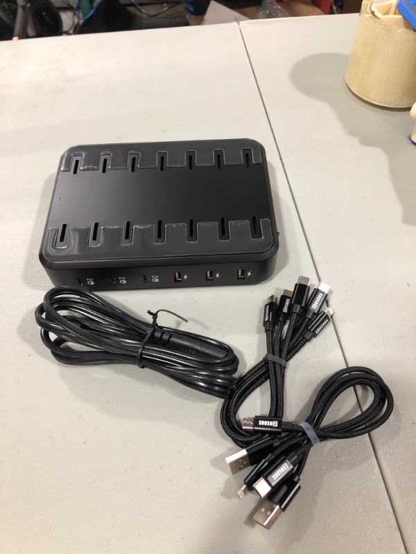 Photo 2 of COSOOS Fastest Charging Station with Quick Charge 3.0, 6 Phone Charger Cables(3 Types), 6-Port USB Charger Station,Charging Station for Multiple Devices,Tablet