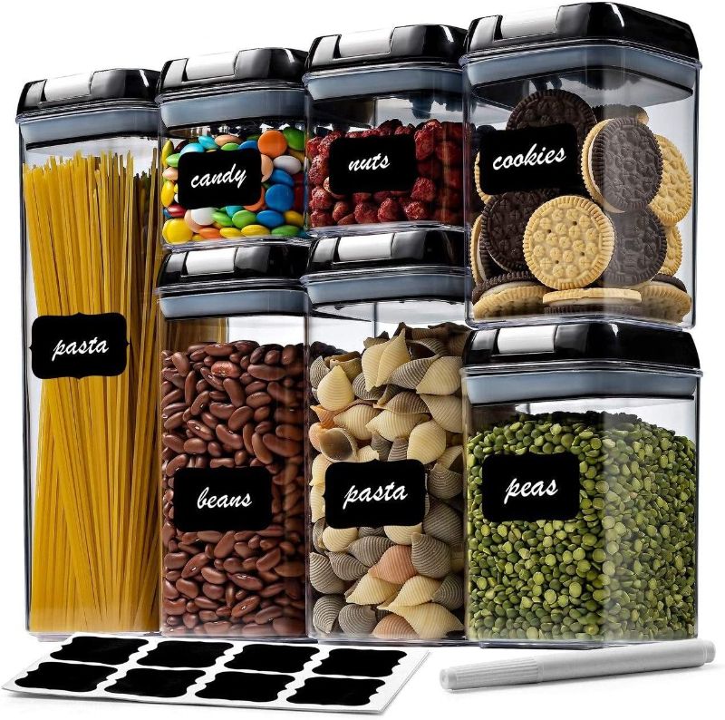 Photo 1 of 7 Pack Airtight Food Storage Container Set - Kitchen & Pantry Organization Containers - Labels & Chalk Marker - BPA Free Clear Plastic Kitchen and Pantry Organization Containers