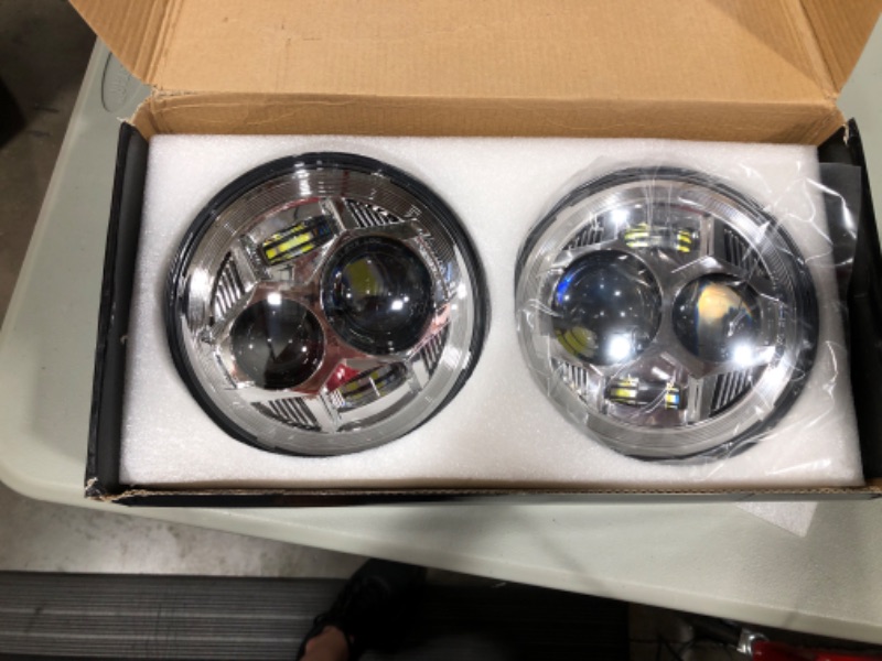 Photo 3 of 5-3/4 5.75 Motorcycle LED Headlight Compatible with Harley Davidson Dyna Street Bob Iron 883 Sportster Super Wide Glide Low Rider Night Rod Softail Custom Indian Scout Triumph Headlamp-Silver, 2 Pack