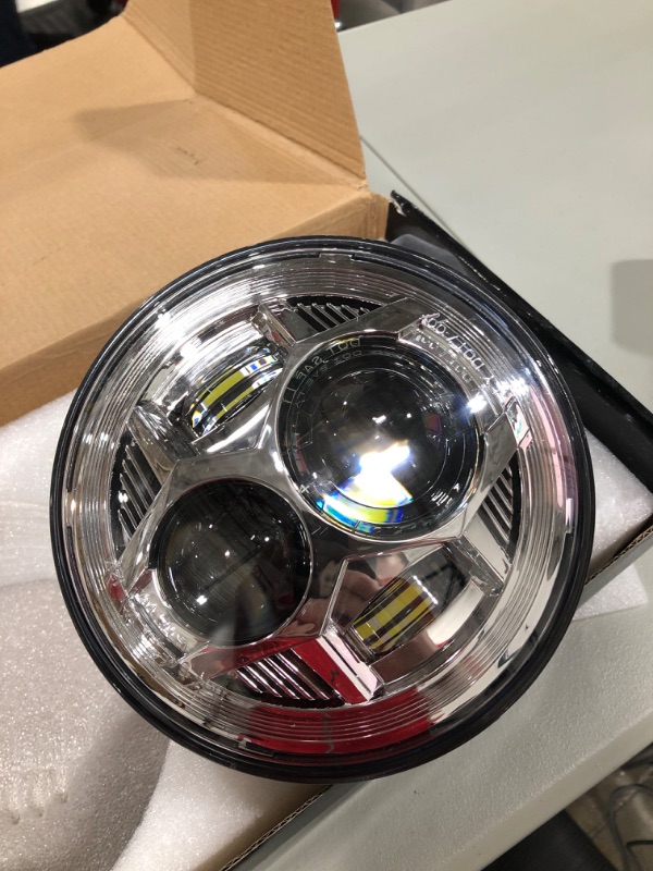Photo 2 of 5-3/4 5.75 Motorcycle LED Headlight Compatible with Harley Davidson Dyna Street Bob Iron 883 Sportster Super Wide Glide Low Rider Night Rod Softail Custom Indian Scout Triumph Headlamp-Silver, 2 Pack