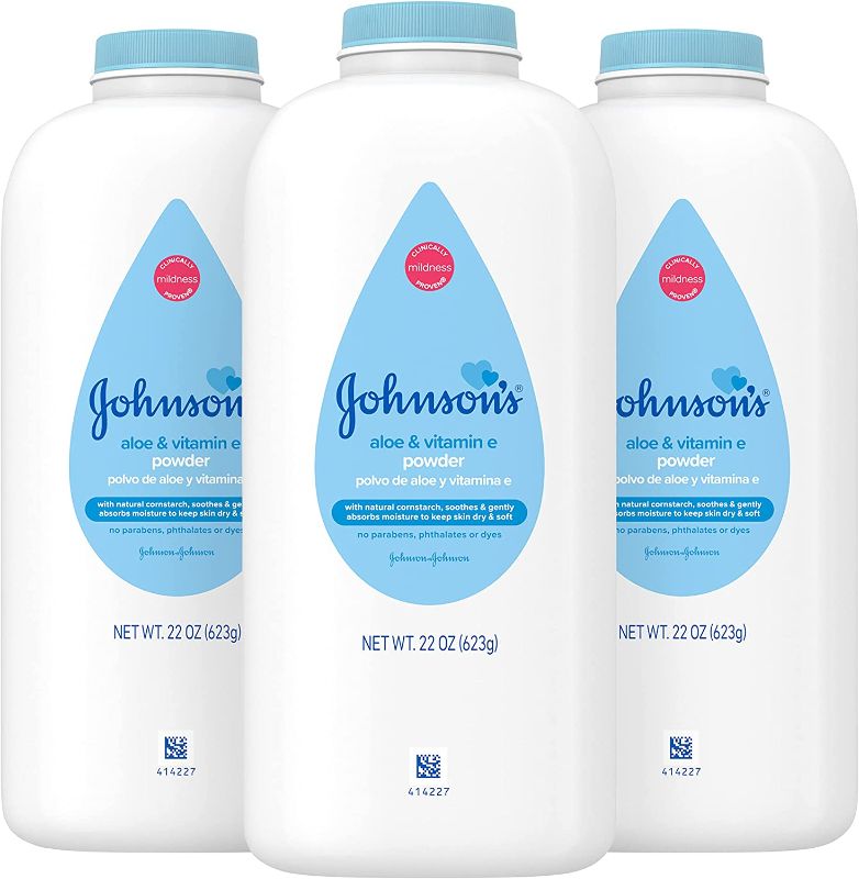 Photo 1 of Johnson's Baby Powder, Pure Cornstarch, Aloe & Vitamin E, 22 Ounce (Pack of 3)