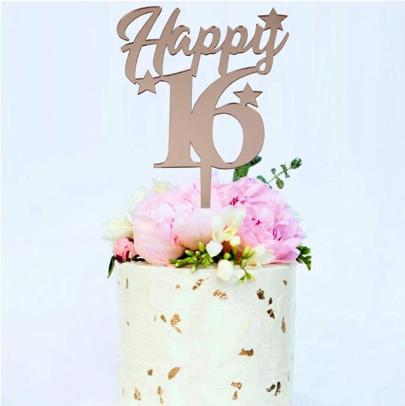 Photo 1 of zxyxka Rose Gold Happy 16 Cake Topper with Stars | Sweet 16th Birthday Anniversary Wedding Party Decoration Ideas| Sixteenth Perfect Keepsake (Rose Gold happy 16) 