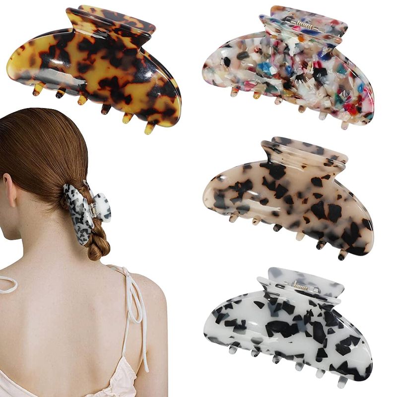Photo 1 of 4 Pack Large Hair Claw Clips, Jumbo Acrylic Hair Banana Jaw Clips,Stylish Butterfly Hair Accessories for Women Girls,Tortoise No-Slip Leopard Print French Barrettes 