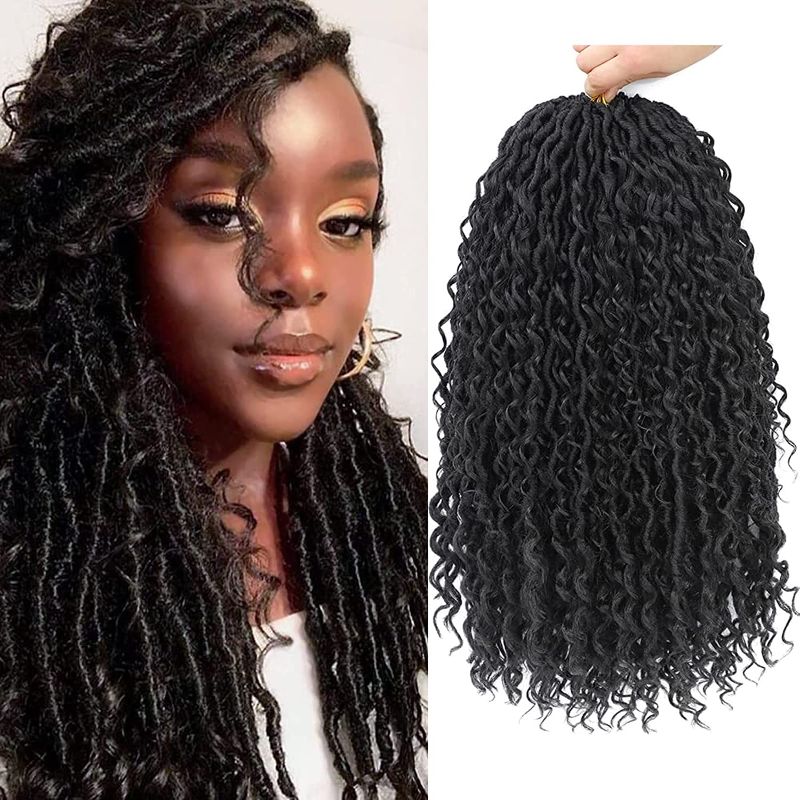 Photo 1 of 6 Packs Curly Faux Locs Crochet Hair 18 Inch Goddess Locs Crochet Hair Hippie Locs Crochet Braids Hair for Black Women Synthetic Braids Hair Extensions (18Inch, 6 Packs, 1B) 