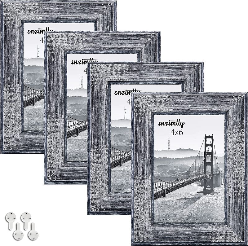 Photo 1 of 4x6 Picture Frame Set of 4 High Definition Glass Photo Frames with Decor Vertical or Horizontal Installation Oil Painting Matte Flat Plastic Frame for Wall Mounting or Tabletop Display,Snzimtty 