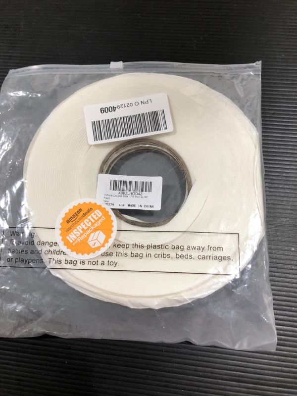 Photo 2 of 3 Rolls Double Sided Foam Tape PE Roll Foam Tape Double Faced Sponge Adhesive Mounting Tape (White, 1/8 Inch by 50 Feet)