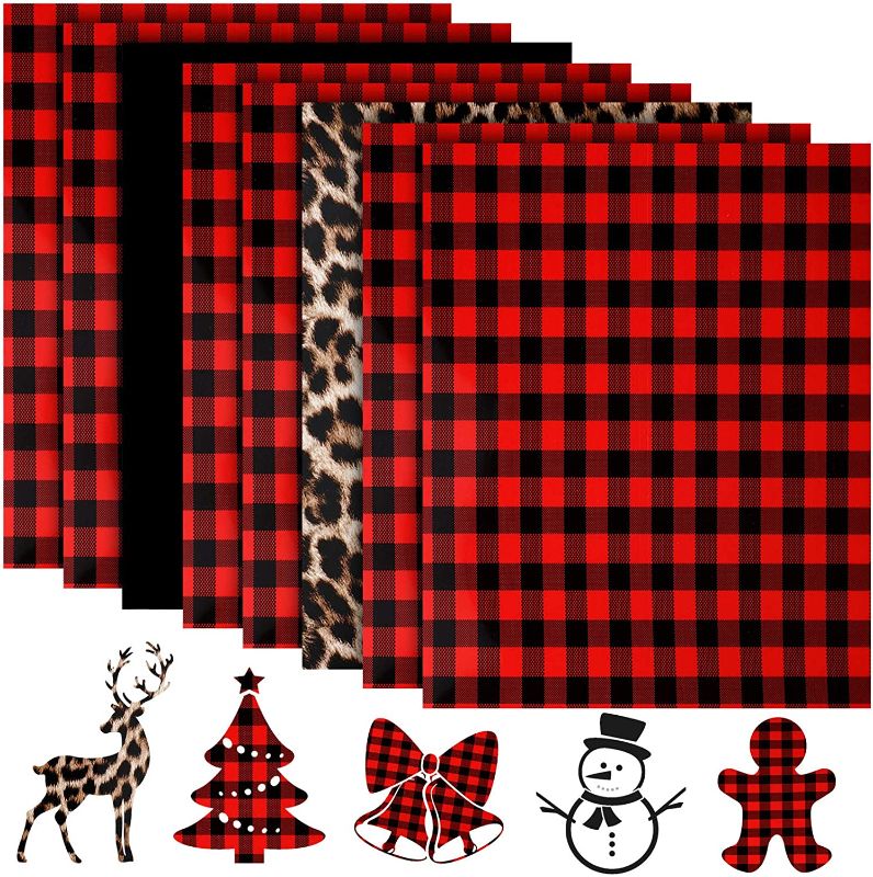 Photo 1 of 9 Sheets Christmas Transfer Vinyl Christmas Print Transfer Vinyl Assorted Iron-on HTV Sheets for T-Shirts Fabric Craft DIY Making, 12 x 10 Inch (Red and Black, Leopard, Solid Black)