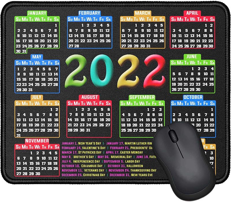 Photo 1 of Mouse Pad with Stitched Edge, Computer Mouse Pad with Non-Slip Rubber Base, Mouse Pads for Computers Laptop Mouse 9.6x7.9x0.1 inch (2022 Calendar Black) 