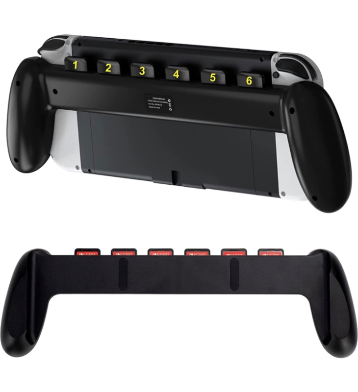 Photo 1 of Grip for Nintendo Switch OLED with 6 Game Cartridges Storage Slots, Handheld Mode Switch Case, Comfortable & Ergonomic Grip Case (Black)