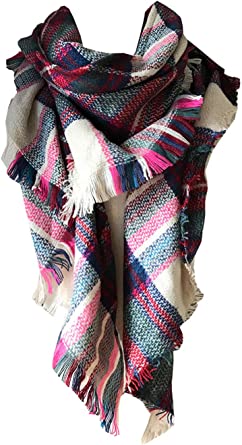 Photo 1 of Wander Agio Womens Warm Long Shawl Winter Wraps Large Scarves Knit Cashmere Feel Plaid Triangle Scarf 