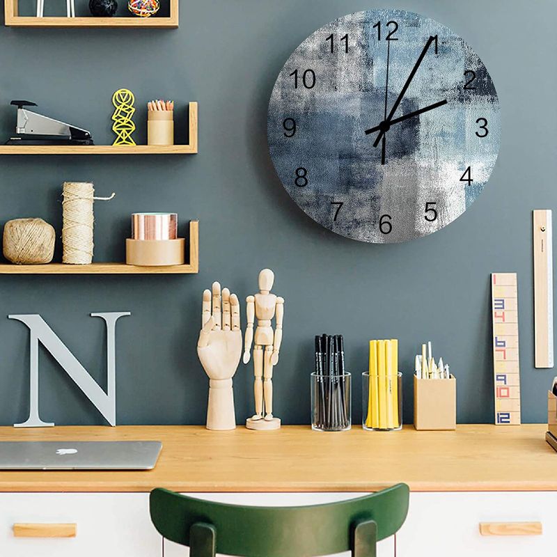 Photo 1 of Blue Grey Abstract Art Painting Wall Clock 12in Silent Non-Ticking Room Decor Quartz Battery Operated Wall Clock, Easy to Read Wall Decor Clock for Bedroom Decor Office Decor Living Room Decor Kitchen 