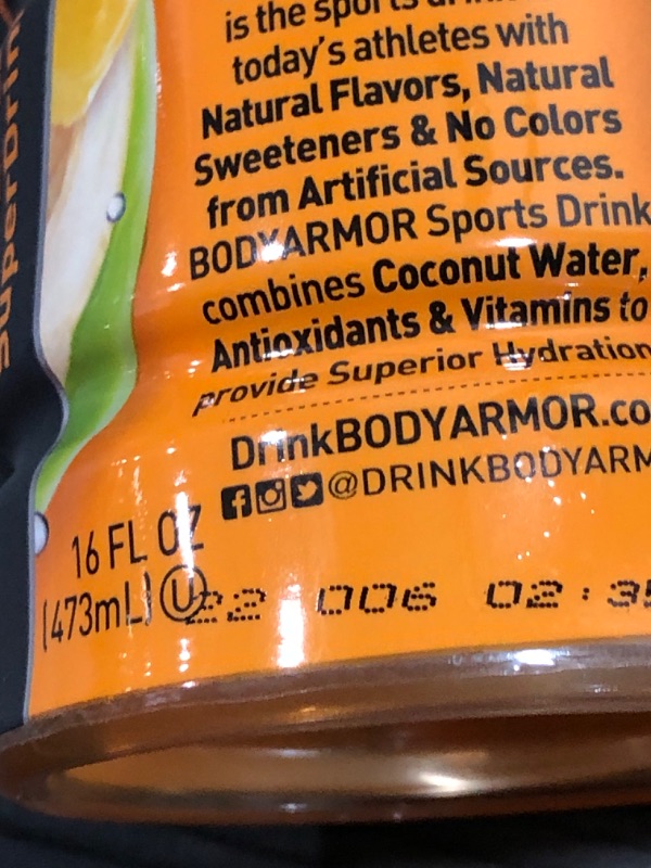 Photo 4 of BODYARMOR Sports Drink, Orange Mango, 16 fl oz, 12 count Best By: 06/2022