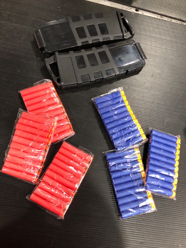 Photo 1 of POKONBOY 12-Dart Quick Reload Clip with 60 Pcs Refill Darts, Soft Bullet Magazine Clip Fit for Nerf N-Strike Elite Series (Pack of 2)
