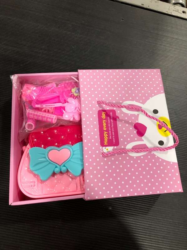 Photo 1 of Dress Up Toys for Girls Makeup Toys Pretend Play Gift Beauty Hair Salon Toys 21pcs Dressing Up Kit with Princess Bag , Christmas Birthday Gifts for Little Girls (21pcs)
