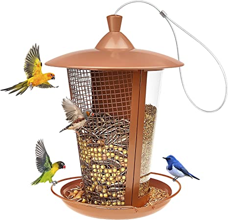 Photo 1 of 2 in 1 Heavy Duty Bird Feeder Wild Bird Feeder with Polycarbonate & Metal Mesh Feed Tube All Metal Hanging Premium Squirrel Proof Seed Guard for Outdoor Small Wild Bird Shelter
