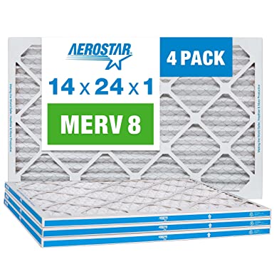 Photo 1 of Aerostar 14x24x1 MERV 8 Pleated Air Filter, AC Furnace Air Filter, 4 Pack (Actual Size: 13 3/4"x23 3/4"x3/4")
