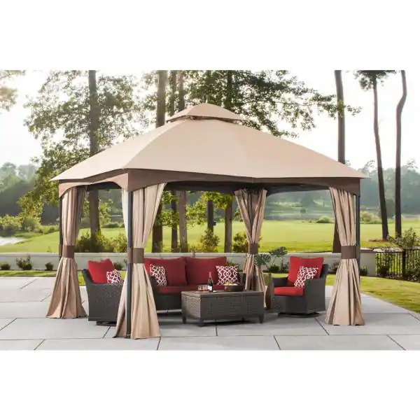 Photo 1 of 10 ft. x 12 ft. Turnberry Outdoor Patio Gazebo with Mosquito Netting and Private Curtain
