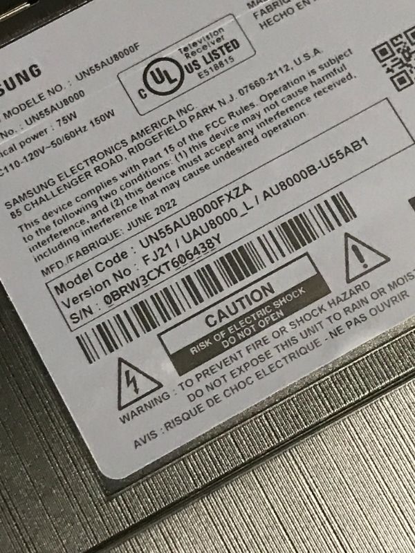 Photo 1 of Samsung 55" Class 4K Crystal UHD (2160p) LED Smart TV with HDR UN55AU8000 2021 - PARTS ONLY
