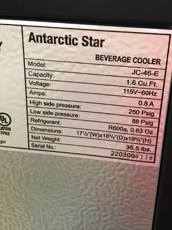 Photo 4 of Antarctic Star Mini Fridge Cooler - 70 Can Beverage Refrigerator Glass Door for Beer Soda or Wine – Glass Door Small Drink Dispenser Machine Clear Front removable for Home, Office or Bar, 1.6cu.ft
