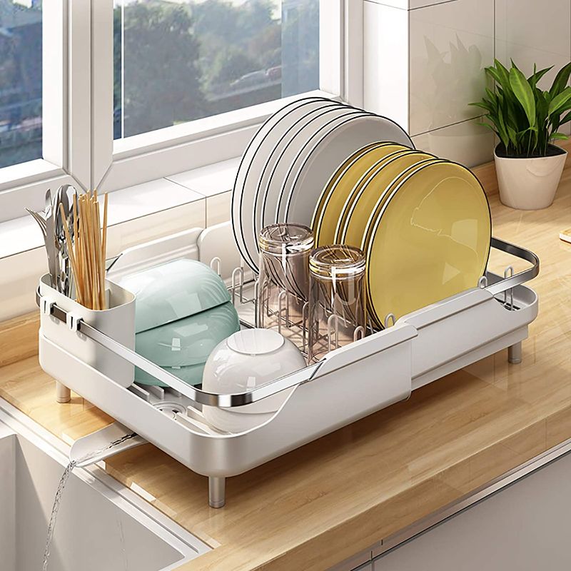 Photo 1 of Dish Drying Rack, Stainless Steel Dish Rack and Drainaboard Set, Expandable(11.5"-19.3") Sink Dish Drainer with Cup Holder Utensil Holder for Kitchen Counter
