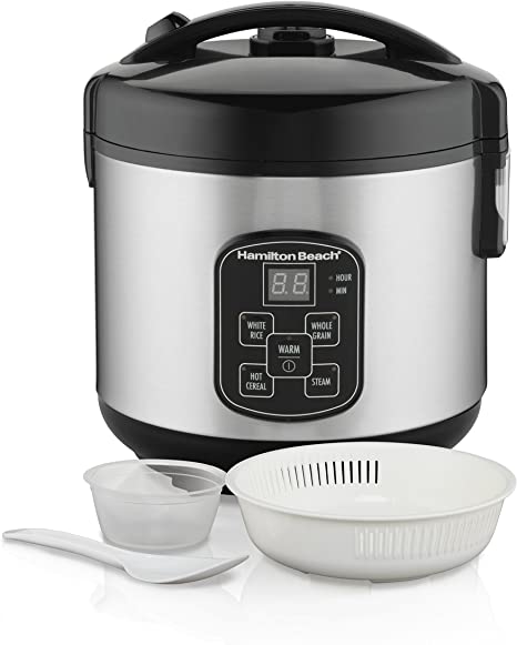 Photo 1 of Hamilton Beach Digital Programmable Rice Cooker & Food Steamer, 8 Cups Cooked (4 Uncooked), With Steam & Rinse Basket, Stainless Steel (37518)
