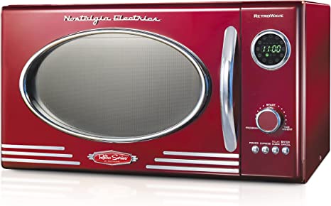 Photo 1 of Nostalgia Retro Countertop Microwave Oven, 0.9 Cu. Ft. 800-Watts with LED Digital Display, Child Lock, Easy Clean Interior, Cu.Ft, Red
