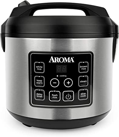 Photo 1 of Aroma Housewares 20 Cup Cooked (10 cup uncooked) Digital Rice Cooker, Slow Cooker, Food Steamer, SS Exterior (ARC-150SB),Black
