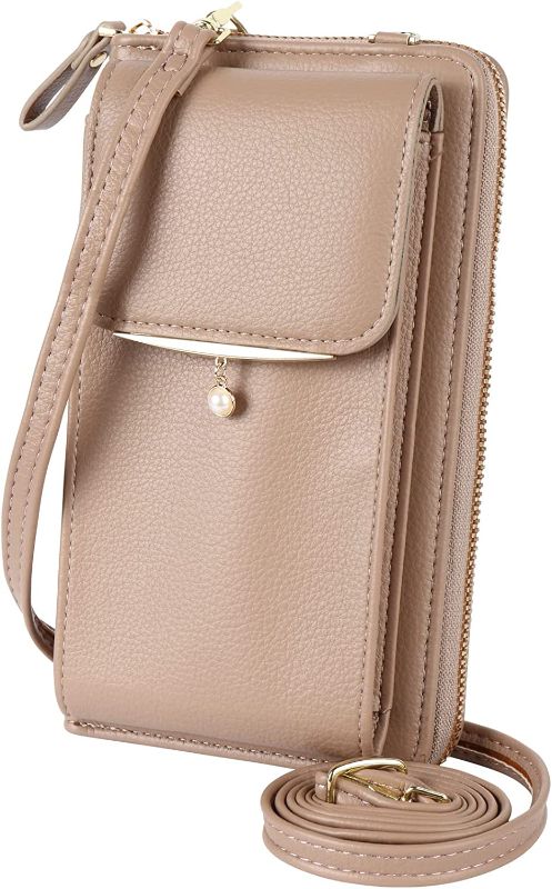 Photo 1 of Aeeque Cell Phone Crossbody Bags for Women, PU Leather Small Shoulder Clutch Handbag Wristlet Purse Card Holder Wallet for iPhone 13 Pro Max 12 XS XR 11 Plus/Samsung S21 Ultra S20+ Note 20, Apricot
